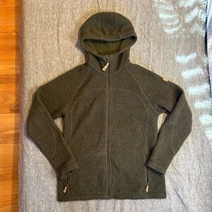 Fjallraven Forest Green Kaitum Hooded Fleece Lined Wool Blend Jacket